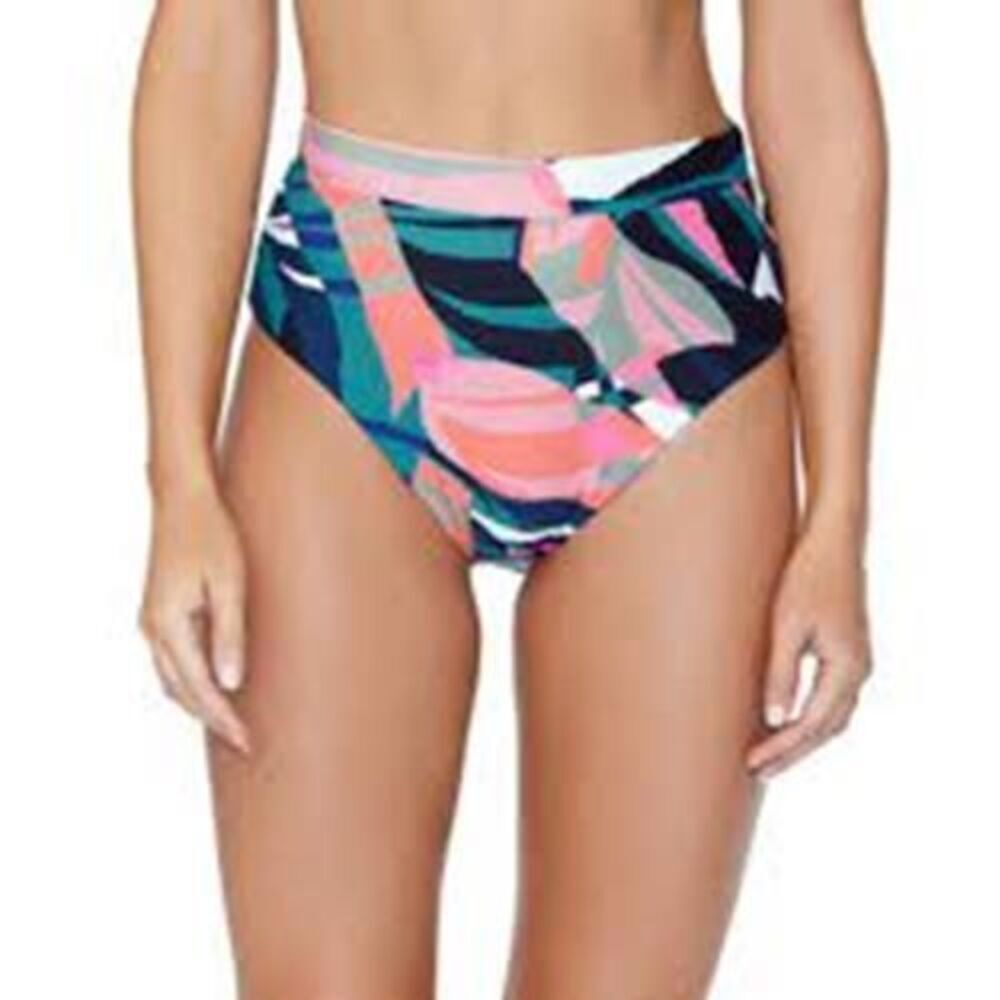 682 Raisins high-waist full coverage tropical Swim Bottom BLACK MULTI  sz M $38